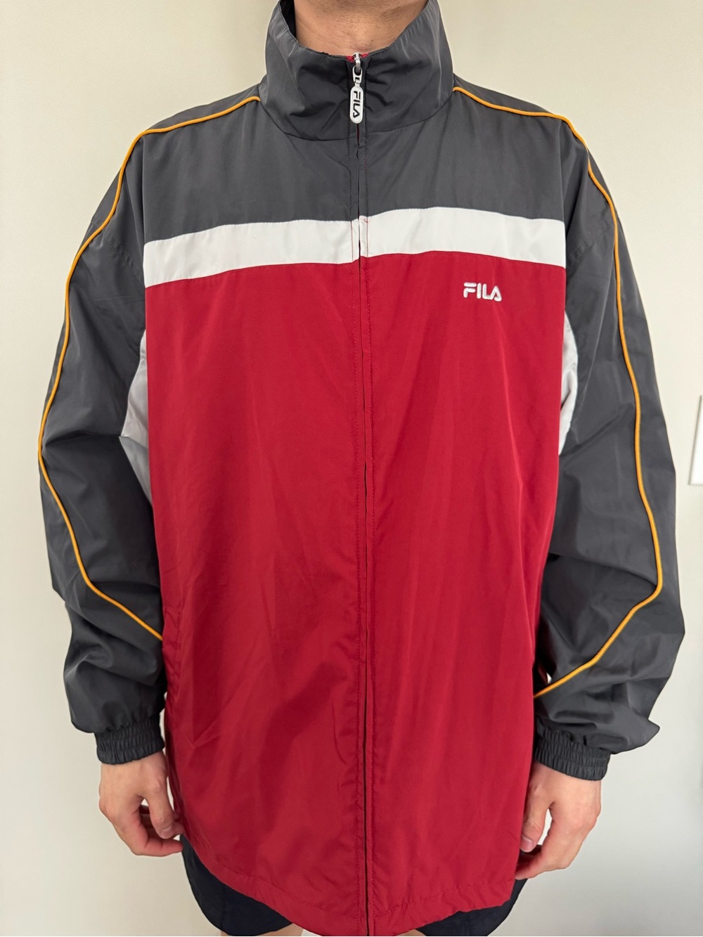 Fila Men's Red, Gray & White Windbreaker with Yellow Piping